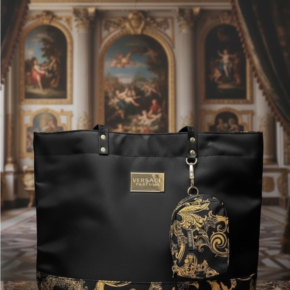 Versace Parfum Black & Gold Weekender Tote Bag with Detachable Coin Pouch - Picture 5 of 8